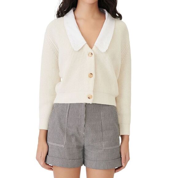 MAJE Millo Cropped Wool-Blend Cardigan, ecru Sz 1/Sm $345 B44 - Picture 1 of 10